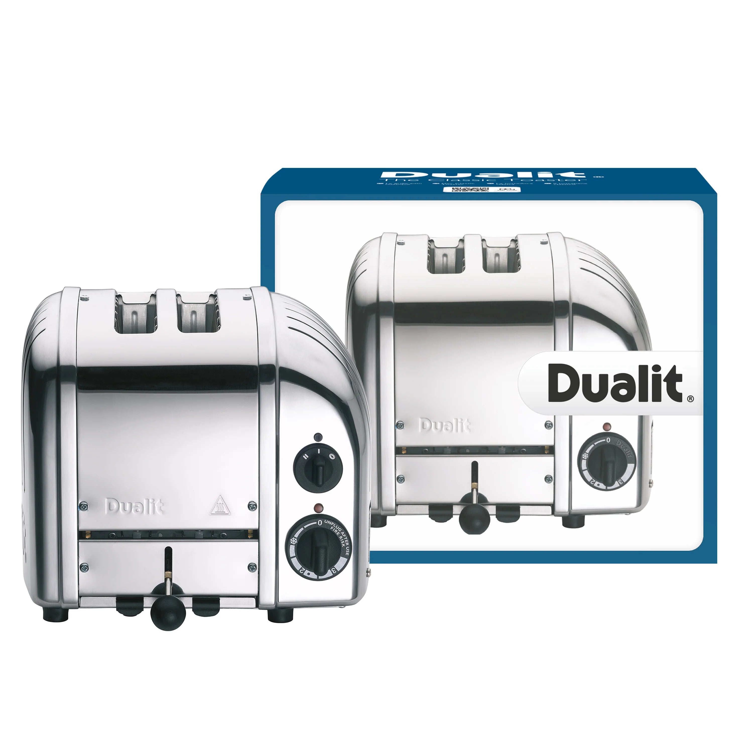 Chrome Dualit 2-slice NewGen toaster with bread slots and two front control dials