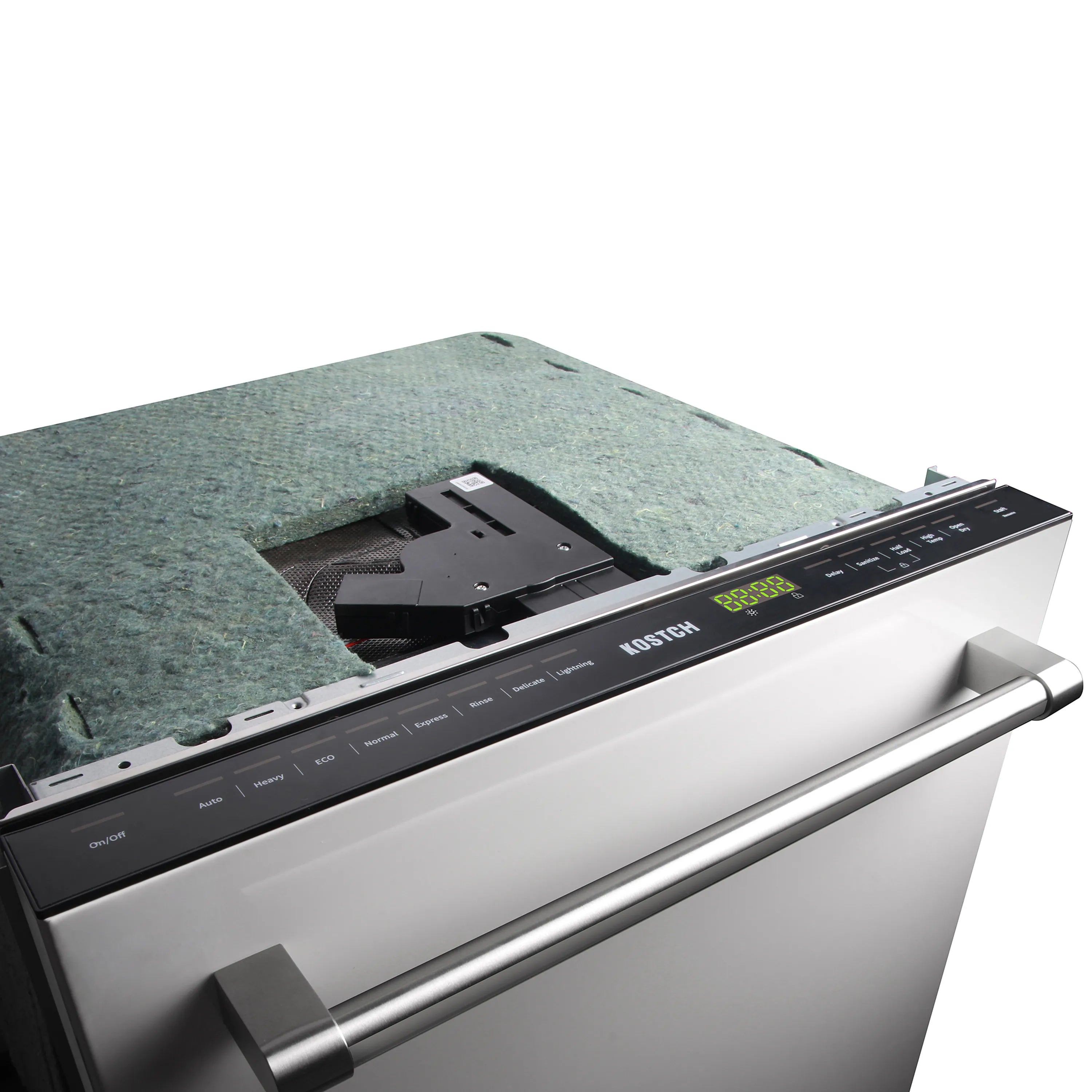 Built-in top control 24-inch dishwasher with control panel and metal handle