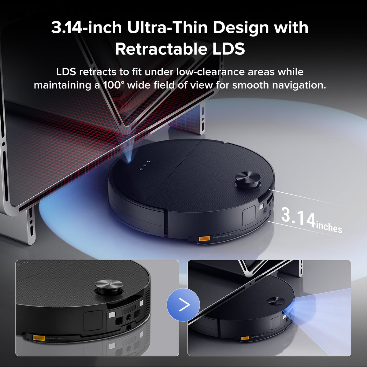 Roborock robot vacuum on ultra-thin retractable LDS navigation view