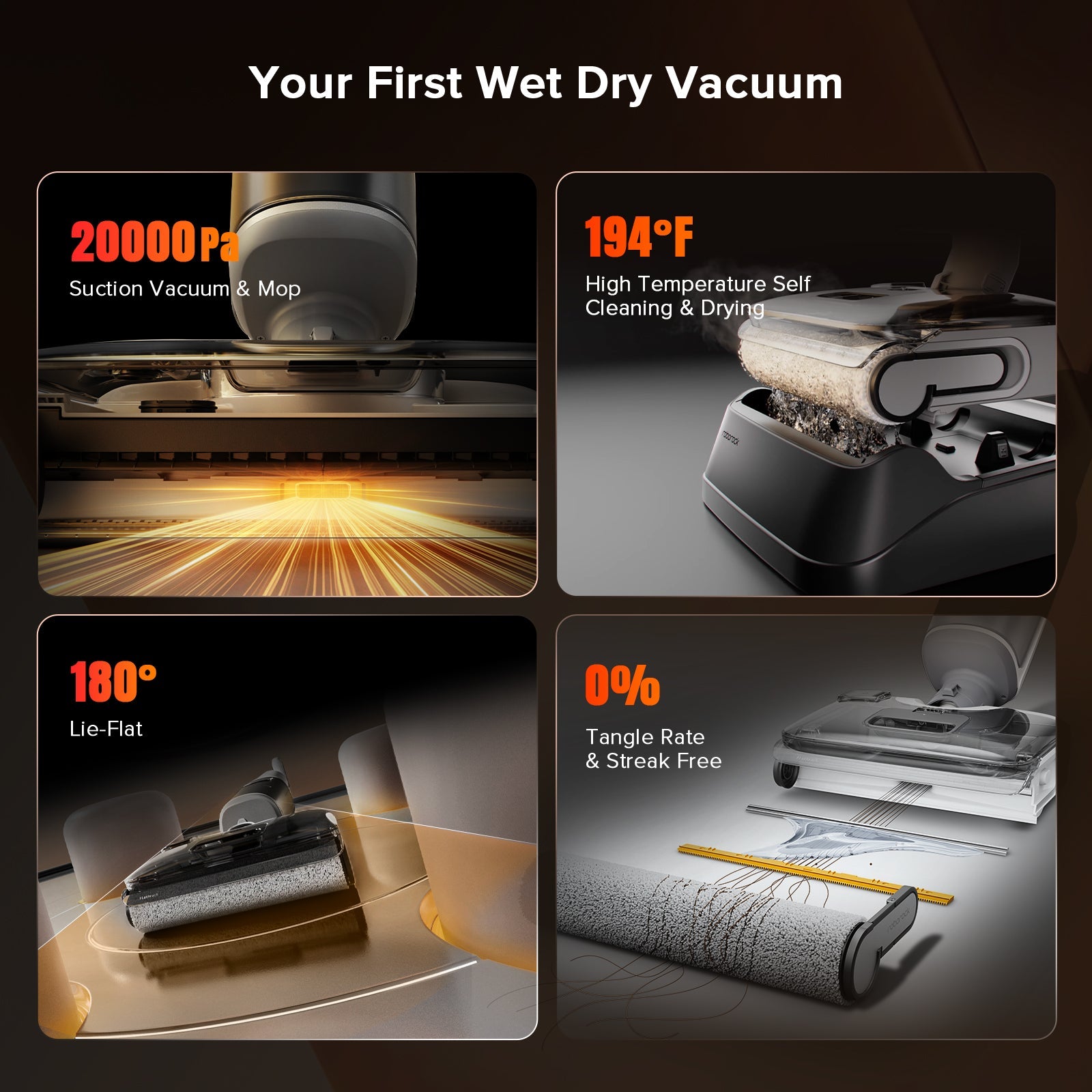 Roborock wet and dry vacuum cleaner dock with suction and mop cleaning head close-up