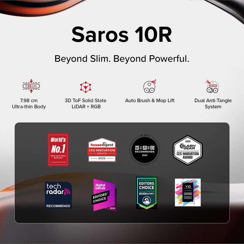 Roborock Saros 10R Ultra-Slim Robot Vacuum with Multifunctional Dock 4.0 and Dual Anti-Tangle Brush System (RR-Saros10R5-M2)