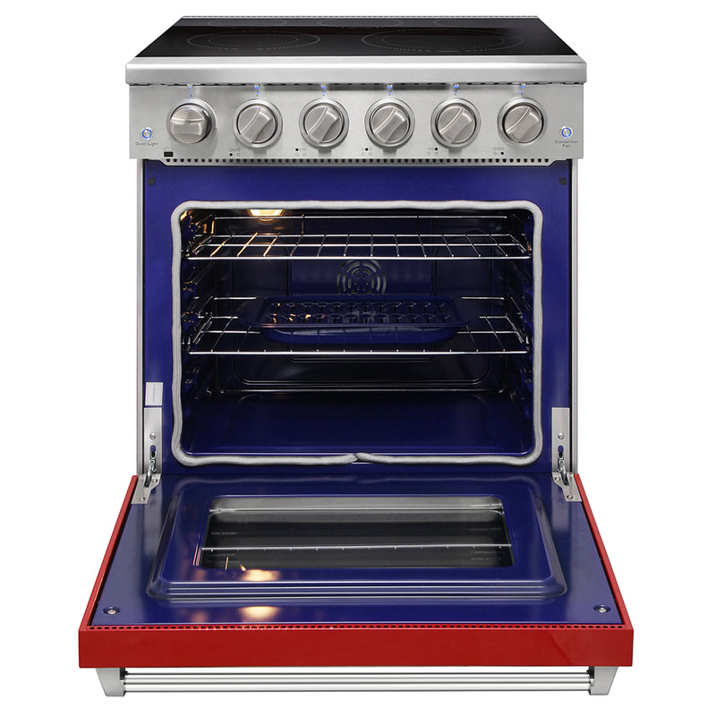 Kostch 30-Inch Glass Top Electric Range with 5 Burners & 4.55 Cu. Ft. Convection Oven in Red (KOS-30RE06H-R)