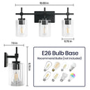 Parrot Uncle Jasper 3-Light Modern Clear Glass Bathroom Vanity Light, Black & Nickel