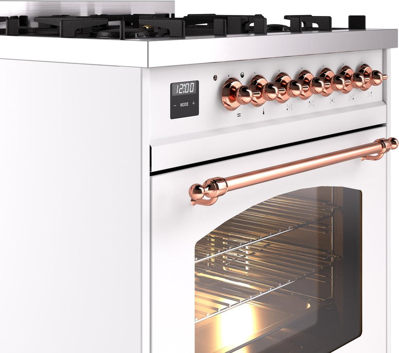ILVE Nostalgie II 30-Inch Dual Fuel Freestanding Range in White with Copper Trim (UP30NMPWHP)