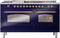 ILVE Nostalgie II 60-Inch Natural Gas Dual Fuel Range with 7 Burners, Griddle, & French Top with Triple Glass Door Oven in Midnight Blue with Copper Trim (UP60FSNMPMBP)