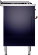 ILVE Nostalgie II 60-Inch Natural Gas Dual Fuel Range with 7 Burners, Griddle, & French Top with Triple Glass Door Oven in Midnight Blue with Copper Trim (UP60FSNMPMBP)