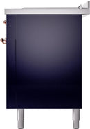 ILVE Nostalgie II 60-Inch Natural Gas Dual Fuel Range with 7 Burners, Griddle, & French Top with Triple Glass Door Oven in Midnight Blue with Copper Trim (UP60FSNMPMBP)