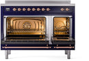 ILVE Nostalgie II 48-Inch Freestanding Electric Induction Range in Midnight Blue with Copper Trim (UPI486NMPMBP)