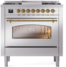ILVE Nostalgie II 36-Inch Freestanding Natural Gas Dual Fuel Range in Stainless Steel with Brass Trim (UP36FNMPSSG)