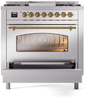 ILVE Nostalgie II 36-Inch Freestanding Natural Gas Dual Fuel Range in Stainless Steel with Brass Trim (UP36FNMPSSG)