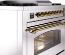 ILVE Nostalgie II 36-Inch Freestanding Natural Gas Dual Fuel Range in Stainless Steel with Brass Trim (UP36FNMPSSG)