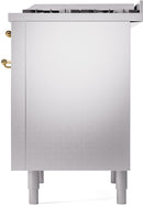 ILVE Nostalgie II 36-Inch Freestanding Natural Gas Dual Fuel Range in Stainless Steel with Brass Trim (UP36FNMPSSG)