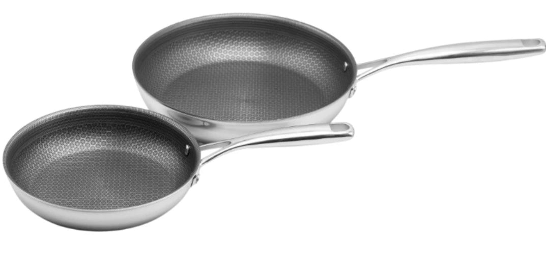Two-piece honeycomb non-stick skillet set with stainless handles