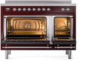ILVE Nostalgie II 48-Inch Freestanding Electric Induction Range in Burgundy with Chrome Trim (UPI486NMPBUC)