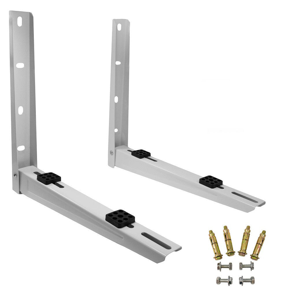 Foldable mini-split mounting bracket with black rubber pads and mounting hardware