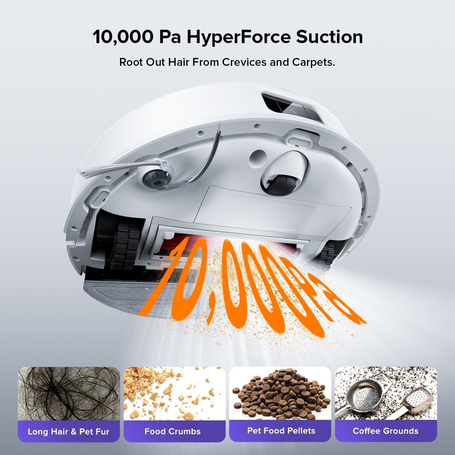 Robot vacuum and mop underside with mopping module and rotating suction brushes