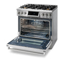 Thor Kitchen 4-Piece Appliance Package - 36-Inch Propane Gas Range, Tilt Panel, Refrigerator with Water Dispenser, Under Cabinet Hood & Dishwasher in Stainless Steel