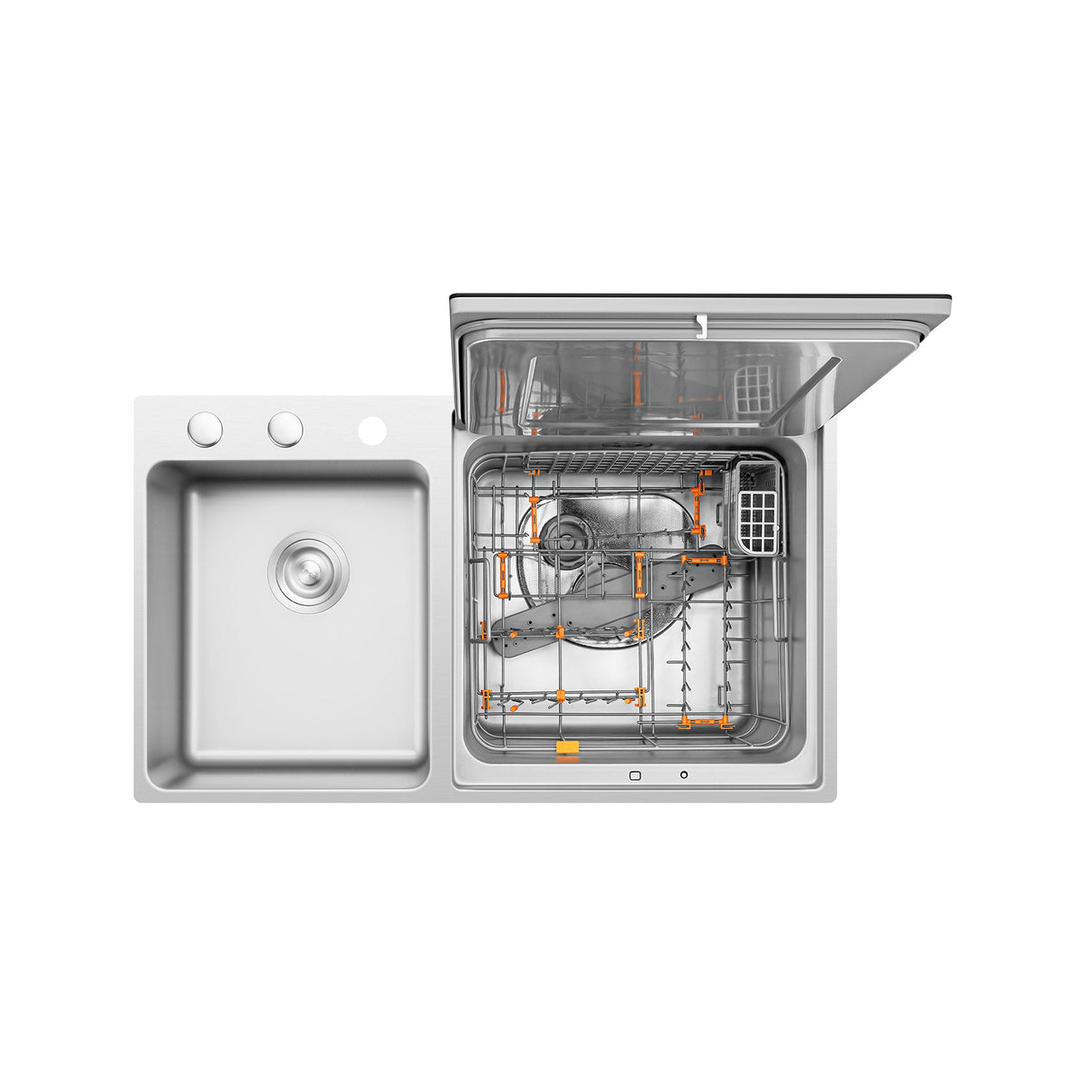Fotile VersaWash 3-in-1 In-Sink Produce Cleaner and Dishwasher with HydroJet & Turbulence Technology, 4 Place Settings, 15-Minute Quick Wash, and Triple Drying System - Right Dishwasher in Black Tempered Glass (SD2F-P5)