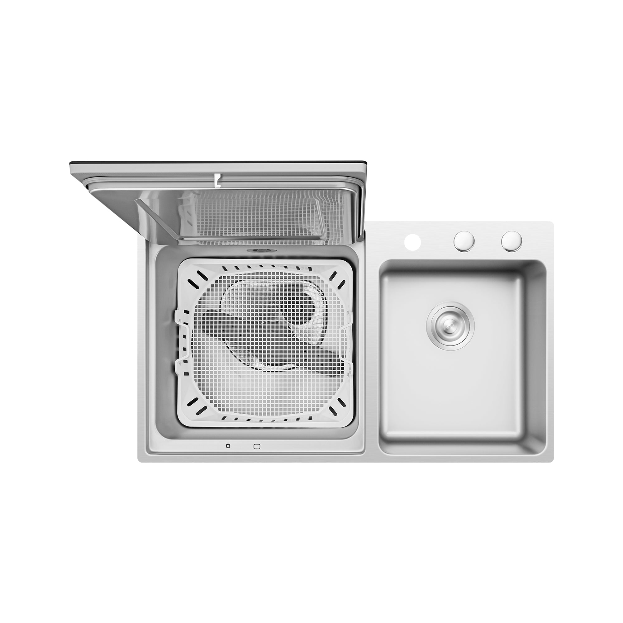 Fotile 3-in-1 in-sink dishwasher with filter basket and right-side sink basin