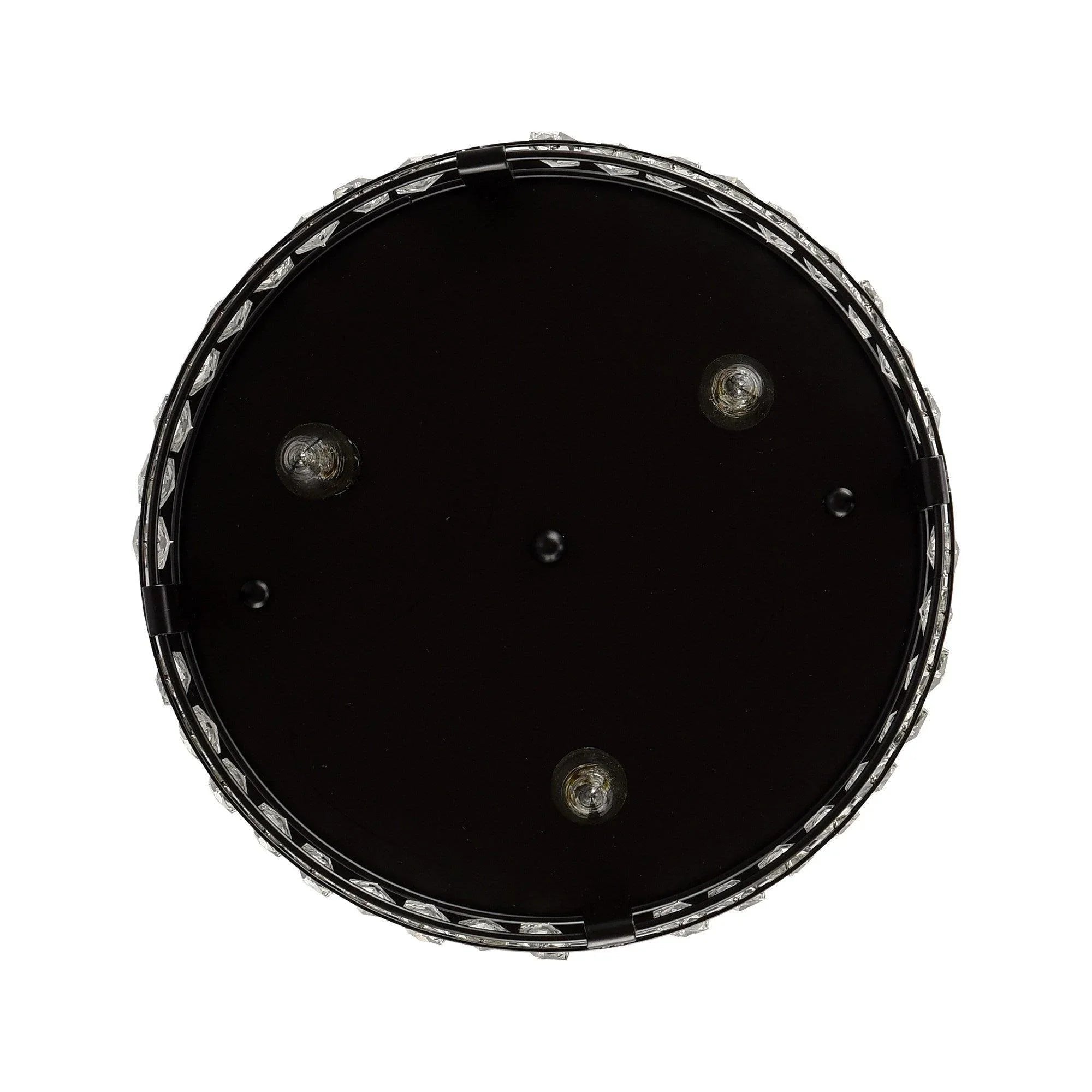 Round black canopy base for flush mount ceiling light with mounting screws