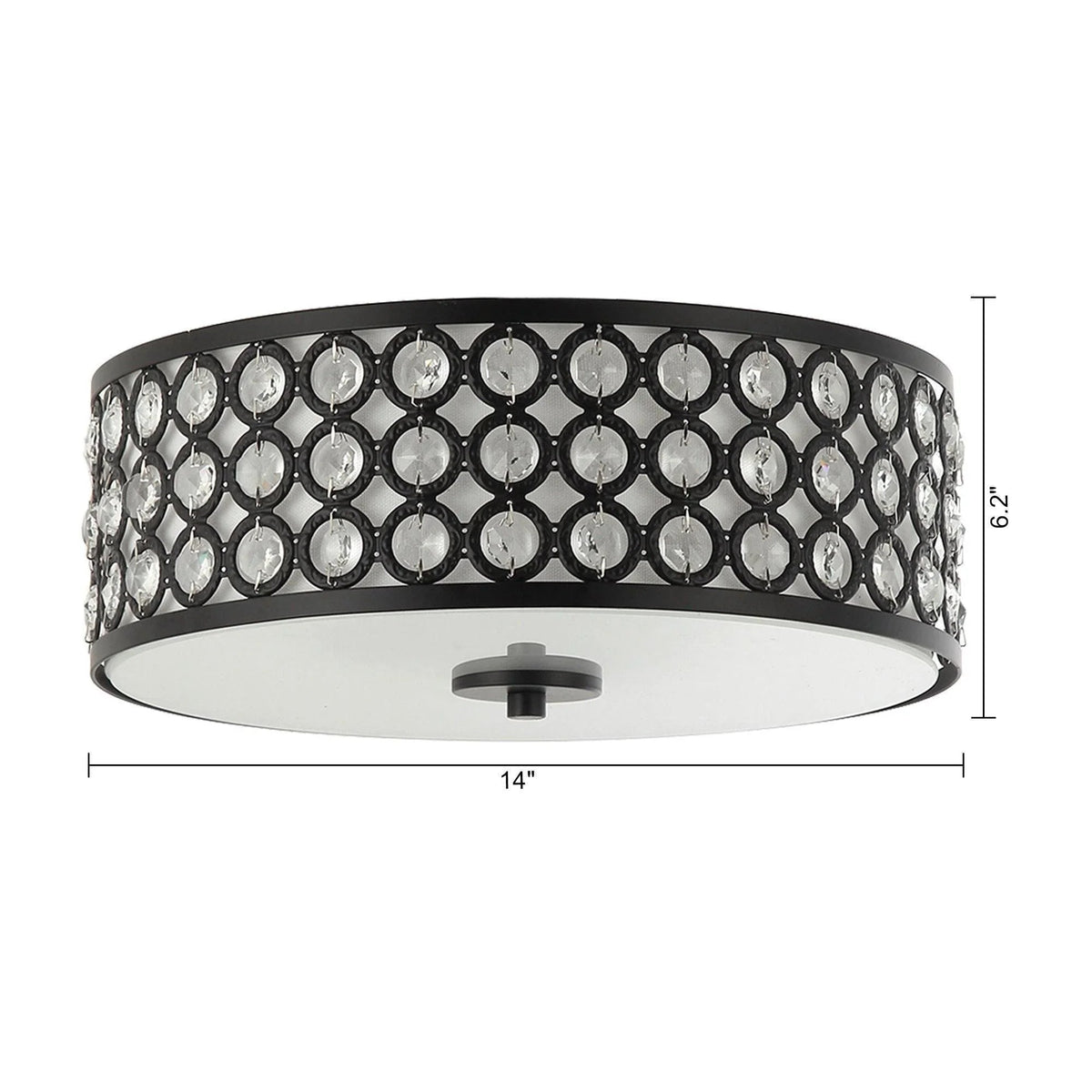 Black modern flush mount ceiling light with crystal-studded circular ring and frosted diffuser