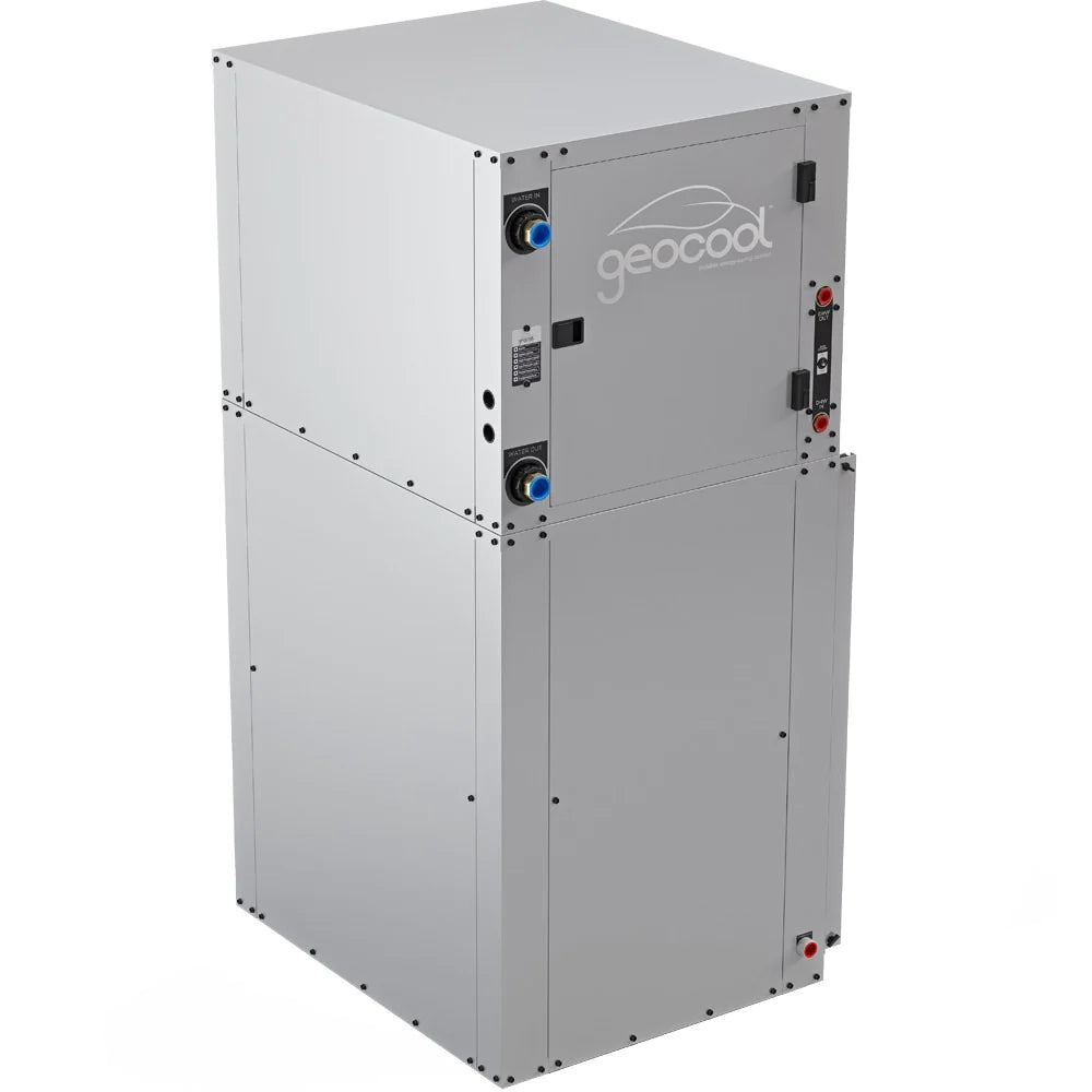 MRCOOL GeoCool indoor unit cabinet with two water connections and rear access controls