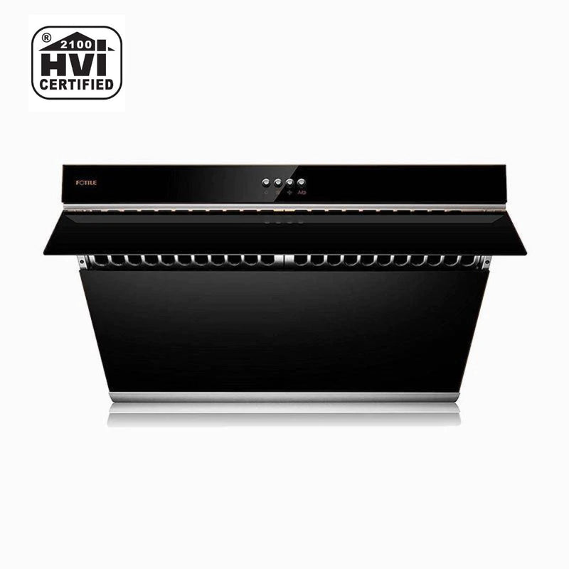 Fotile Slant Vent Series 30" 850 CFM Under Cabinet or Wall Mount Range Hood with 2 LED lights, and Push Buttons in Onyx Black Tempered Glass (JQG7522)
