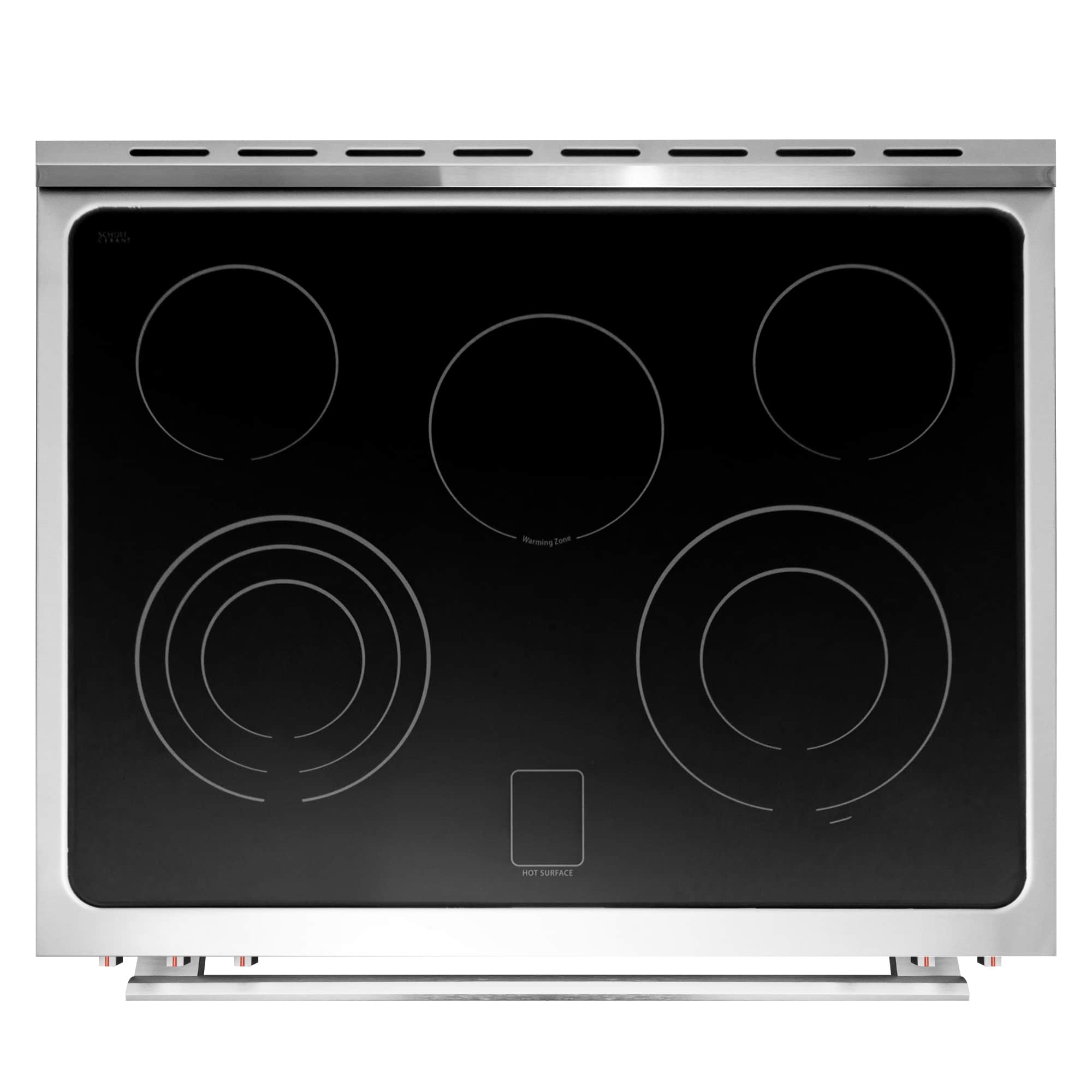 Stainless steel electric cooktop with five smooth ceramic heating elements