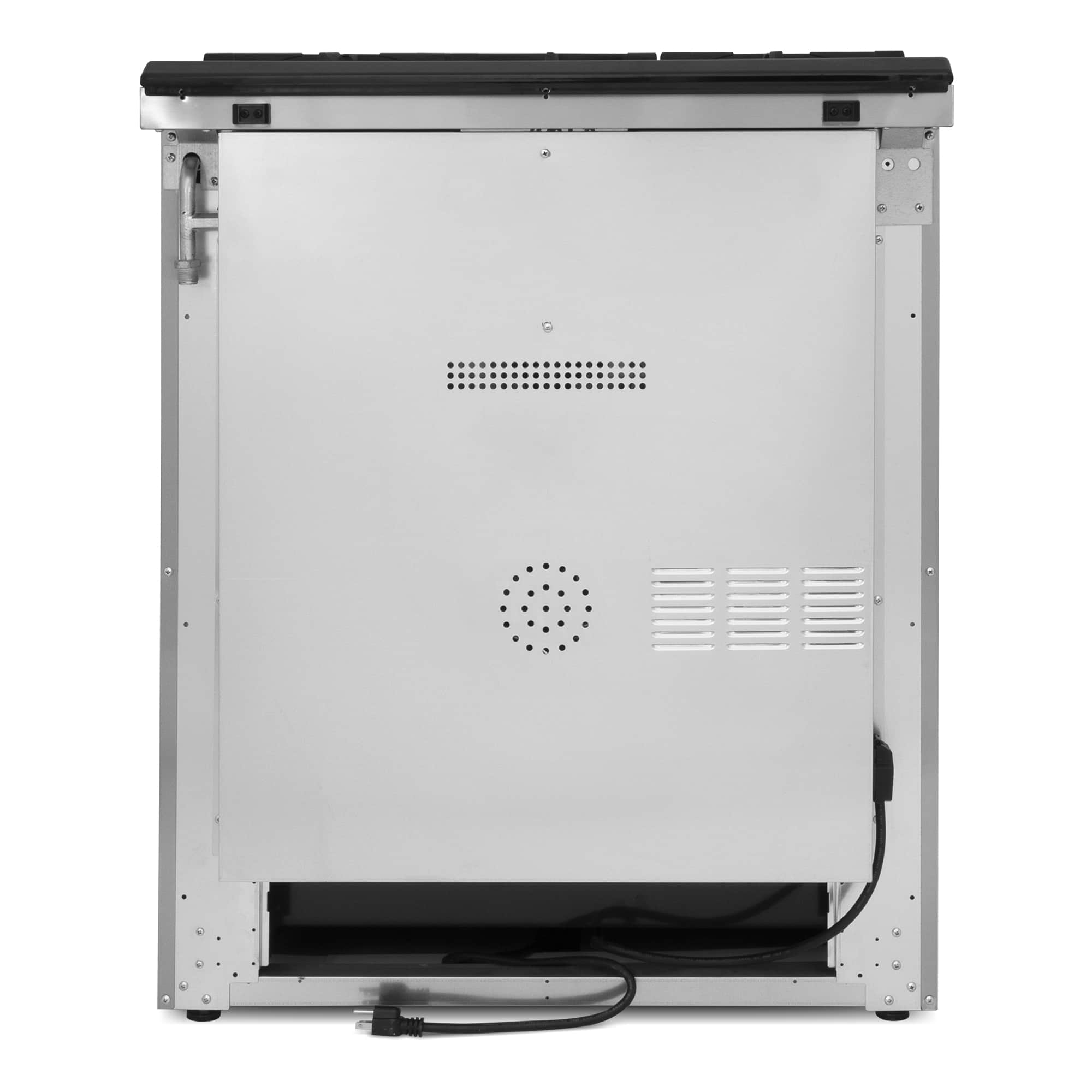 Stainless steel range hood canopy underside with vent grilles and access openings