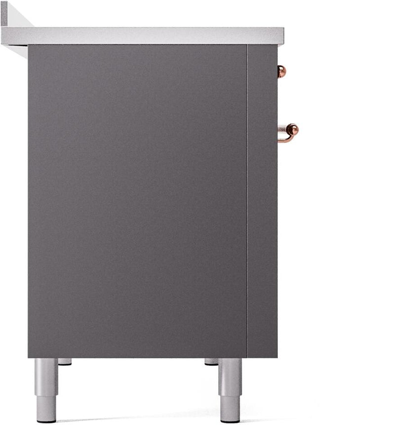 ILVE Nostalgie II 48-Inch Freestanding Electric Induction Range in Matte Graphite with Copper Trim (UPI486NMPMGP)