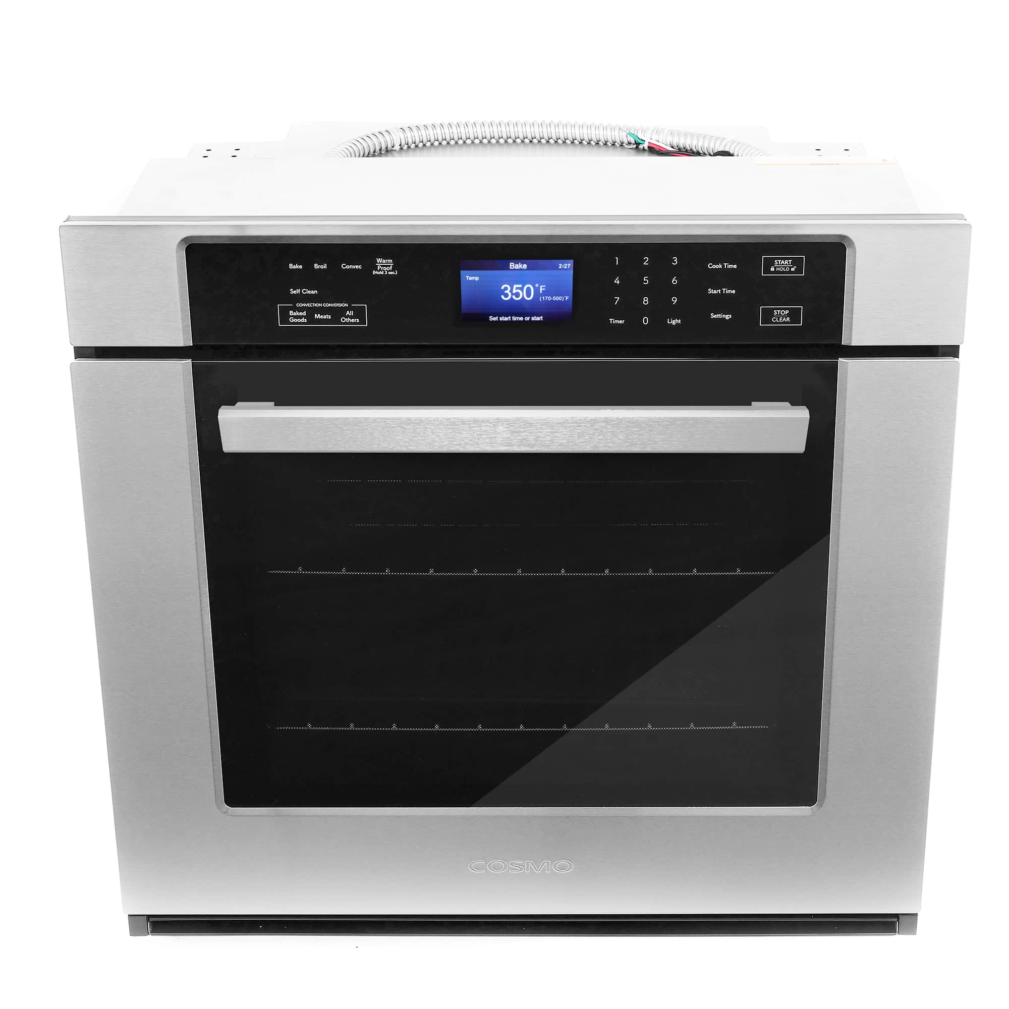 COSMO stainless steel electric wall oven with convection and self-cleaning glass door