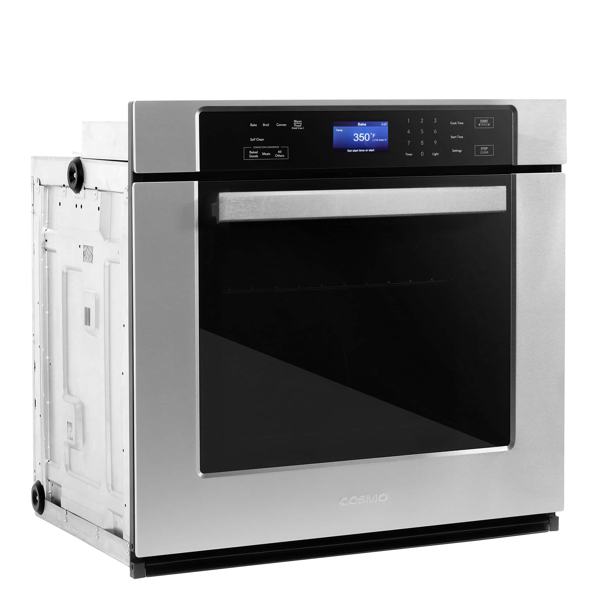 COSMO stainless steel electric wall oven with control panel and viewing window door
