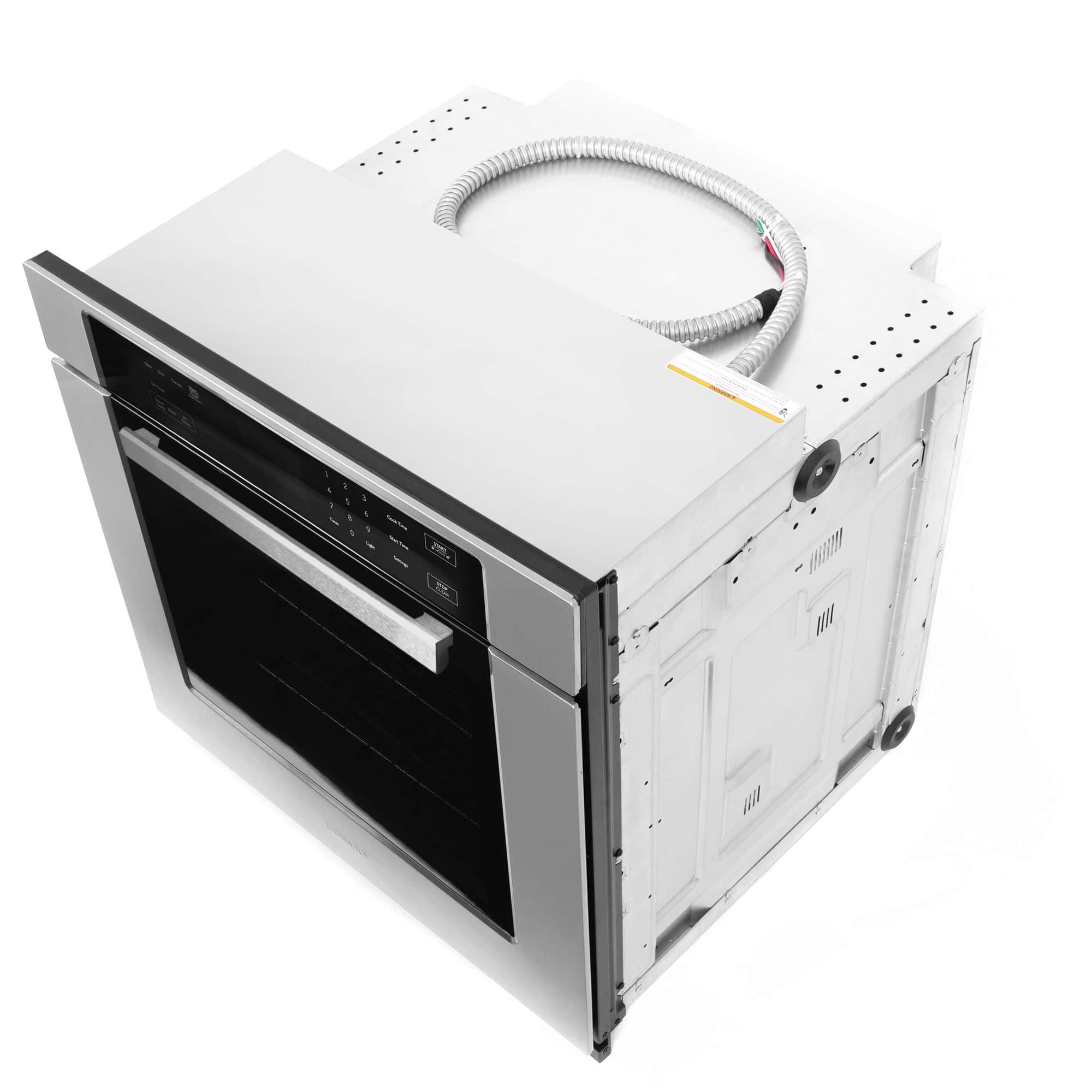 COSMO stainless steel wall oven back with vent holes and flexible power connection