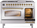 ILVE Nostalgie II 48-Inch Freestanding Natural Gas Dual Fuel Range in Stainless Steel with Brass Trim (UP48FNMPSSG)