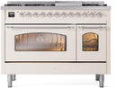 ILVE Nostalgie II 48-Inch Dual Fuel Freestanding Range in Antique White with Chrome Trim (UP48FNMPAWCLP)