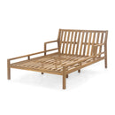 Parrot Uncle Outdoor Patio Daybed with Four Pillows, Wooden Outdoor Bed with Curved Armrests for Poolside, Backyard, Garden