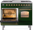 ILVE Nostalgie II 40-Inch Freestanding Natural Gas Dual Fuel Range in Emerald Green with Brass Trim (UPD40FNMPEGG)