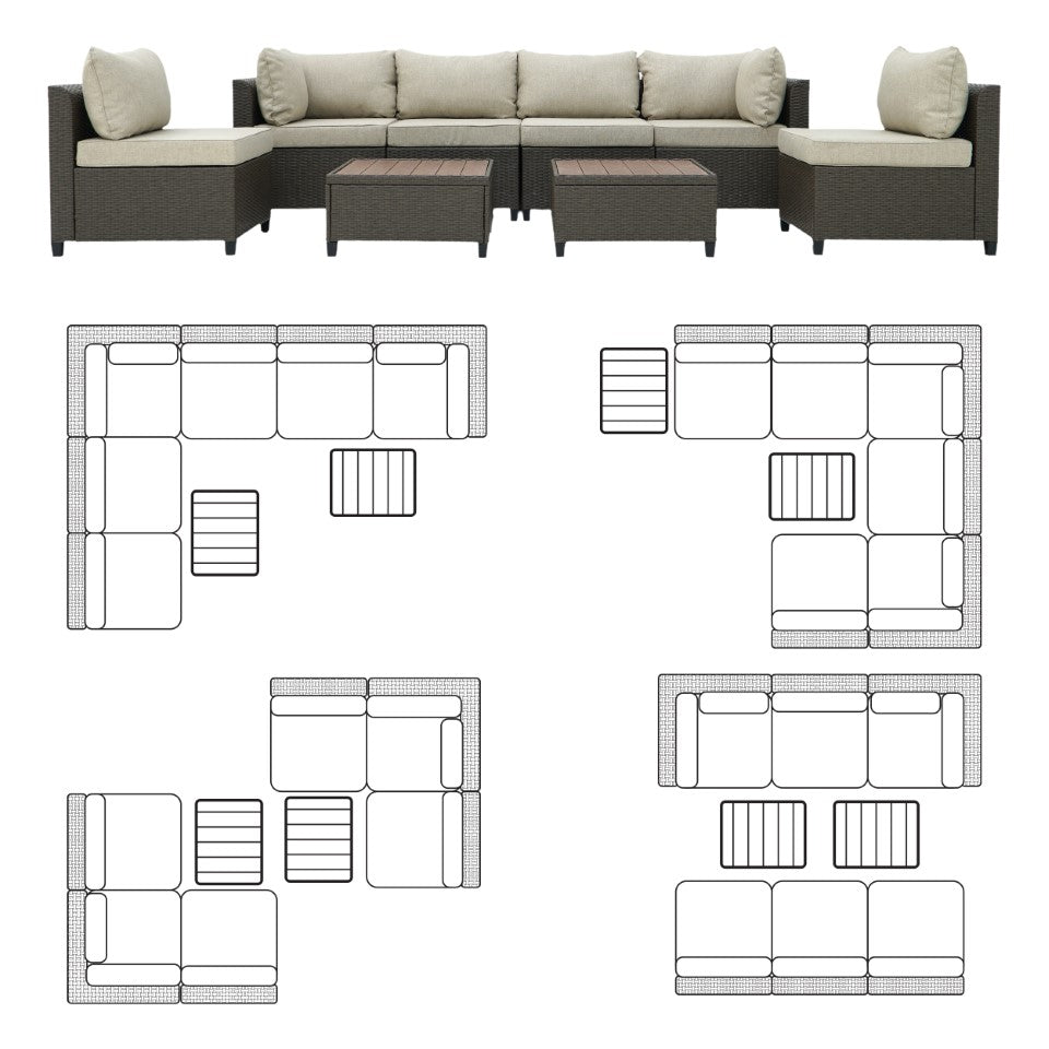 Sectional sofa layout diagram with multiple seating modules and corner units