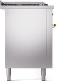 ILVE Nostalgie II 60-Inch Natural Gas Dual Fuel Range with 7 Burners, Griddle, & French Top with Triple Glass Door Oven in Stainless Steel with Brass Trim (UP60FSNMPSSG)