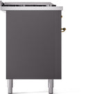 ILVE Nostalgie II 60-Inch Propane Gas Dual Fuel Range with 7 Burners, Griddle, & French Top with Triple Glass Door Oven in Matte Graphite with Brass Trim (UP60FSNMPMGGLP)