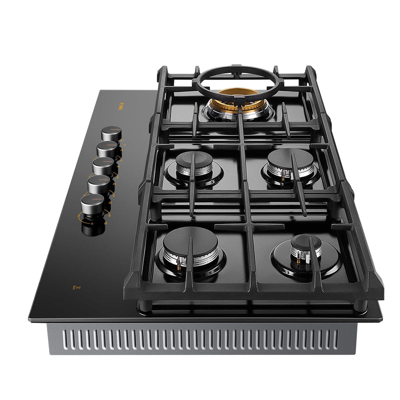 Fotile 36-Inch Anti-Glare Glass Tri-Ring Gas Cooktop (GLG36501 / GLG36501-Y)