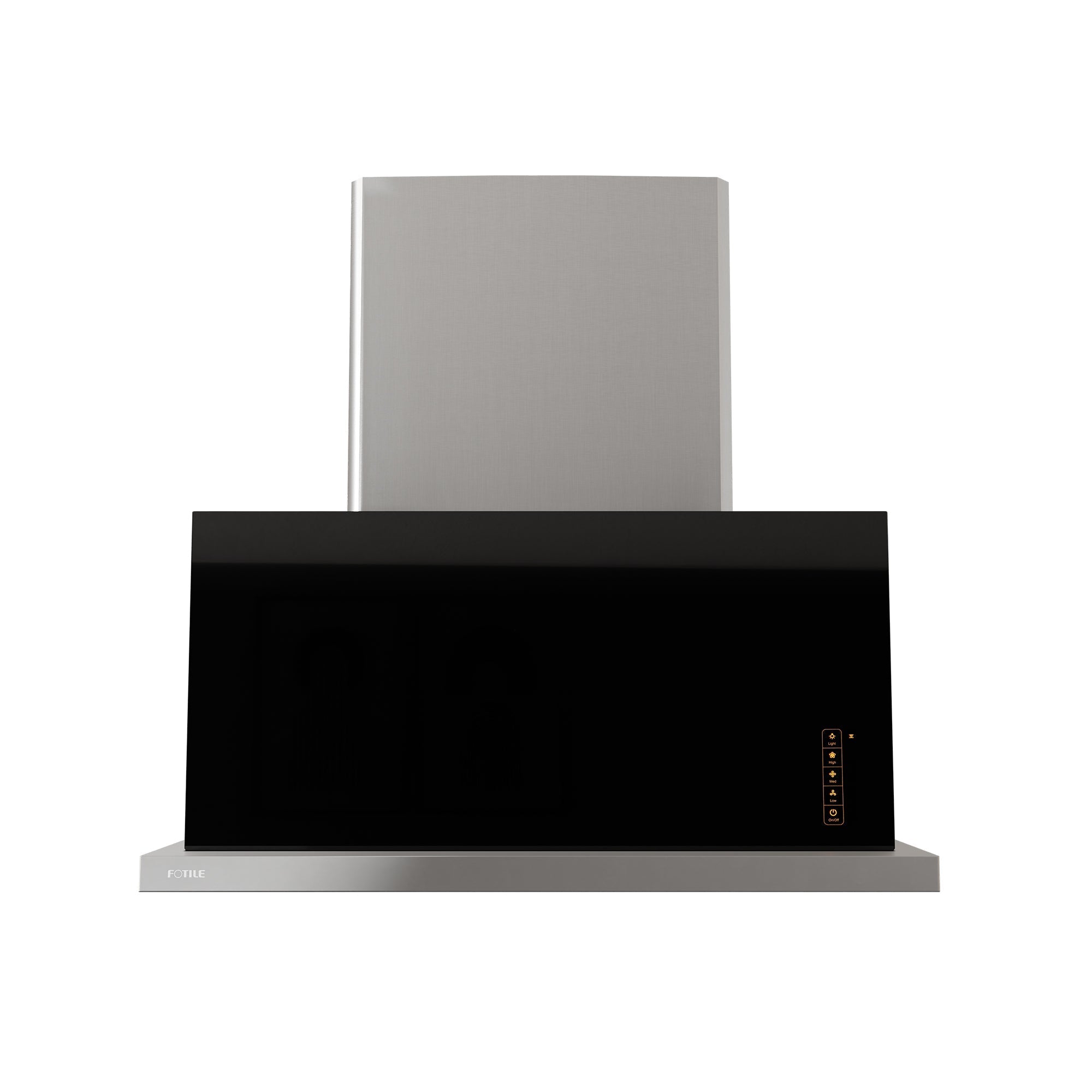 Black under-cabinet insert range hood with control panel on the front
