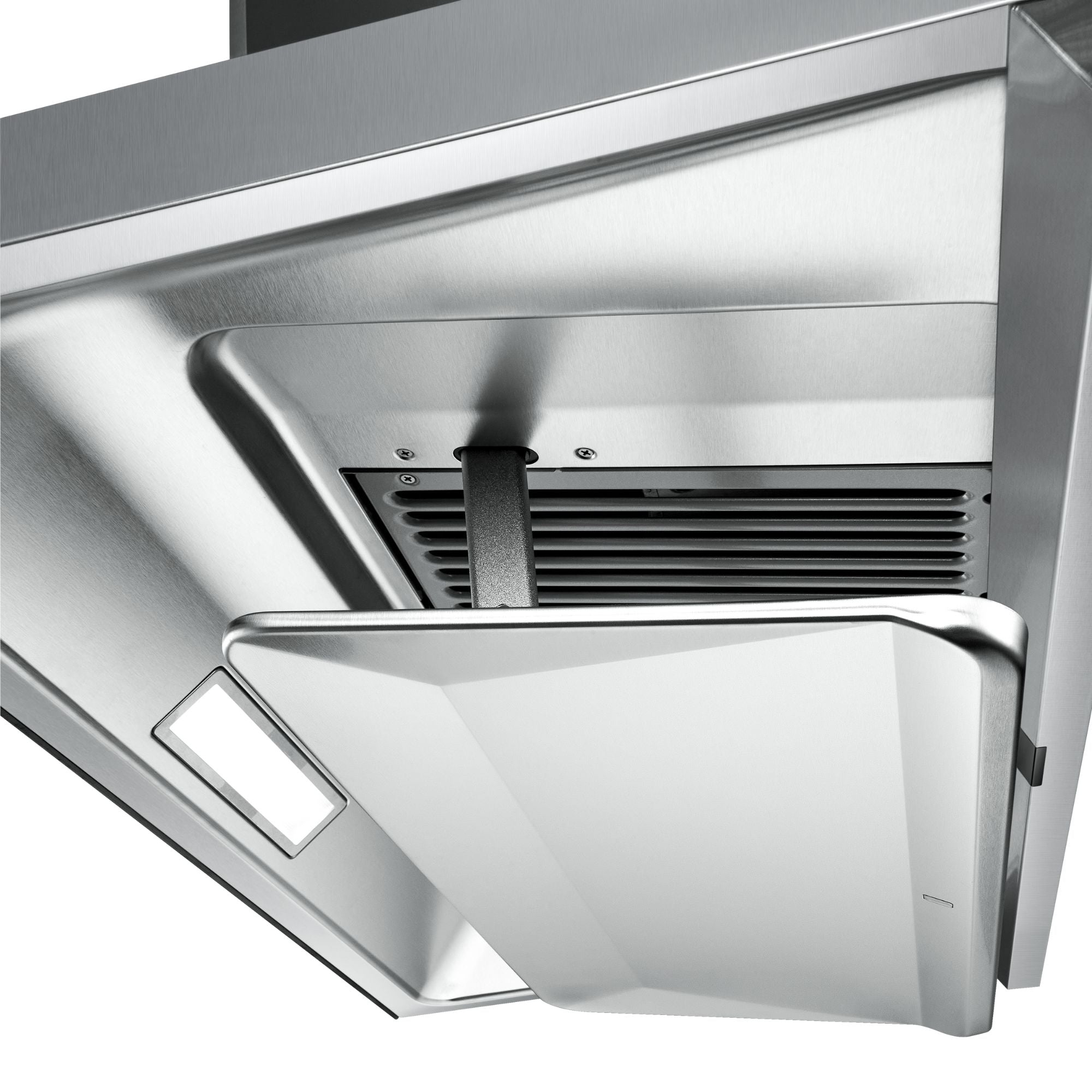 Stainless steel range hood vent cover and pull-out filter tray