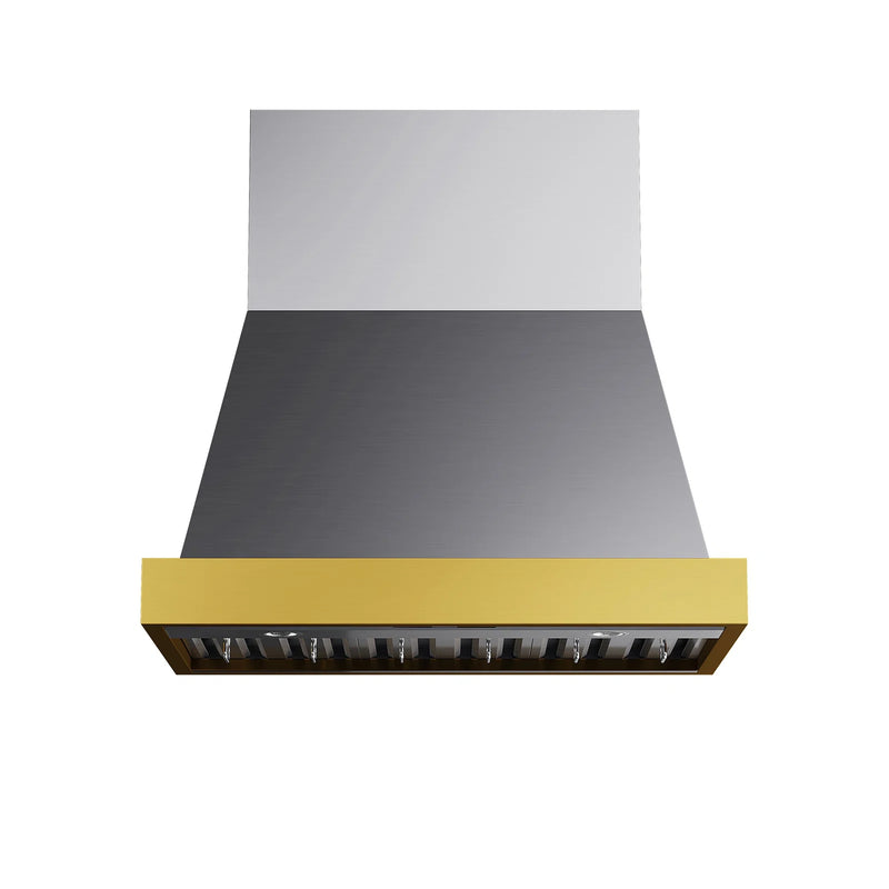 Kucht 36-Inch 600 CFM Wall Mount Range Hood in Stainless Steel with Gold Accents (KRH36SG)
