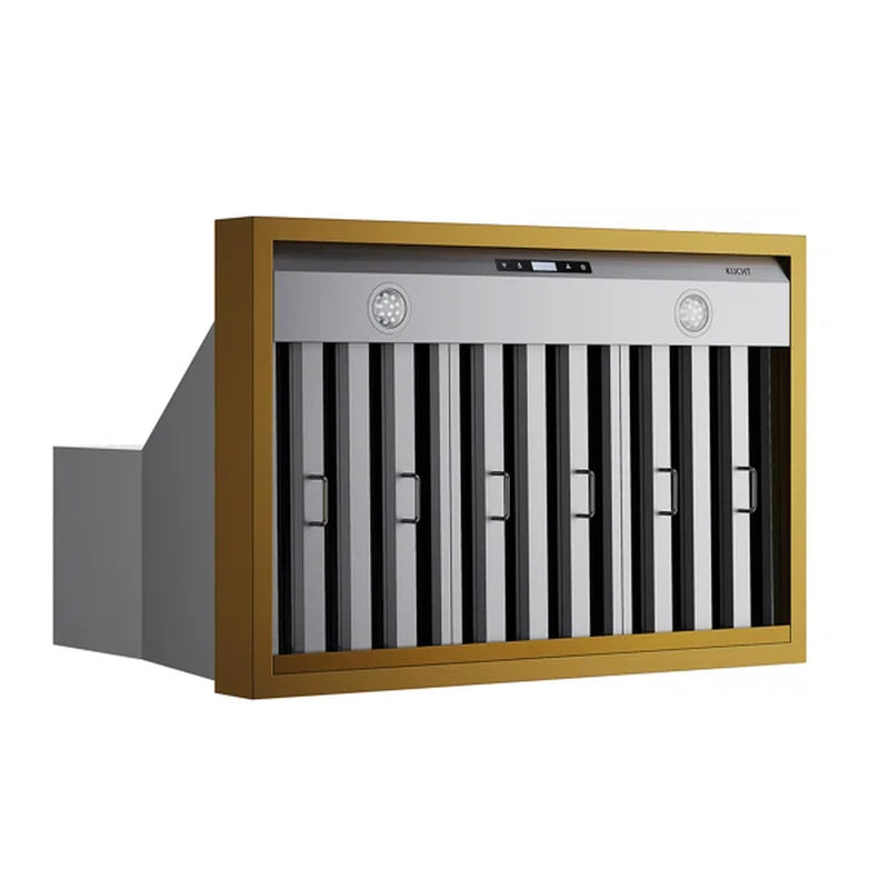 Kucht 36-Inch 600 CFM Wall Mount Range Hood in Stainless Steel with Gold Accents (KRH36SG)