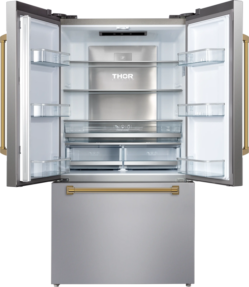 Thor Kitchen Gordon Ramsay Series 36-Inch 20.3 cu ft French Door Counter Depth Refrigerator with Ice Maker in Stainless Steel with Bronze Trim (RF3621CTD99-BRZ)