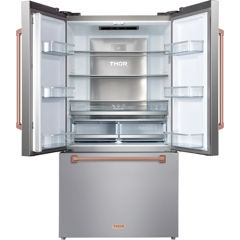 Thor Kitchen Gordon Ramsay Series 36-Inch 20.3 cu ft French Door Counter Depth Refrigerator with Ice Maker in Stainless Steel with Rose Gold Trim  (RF3621CTD99-RSG)