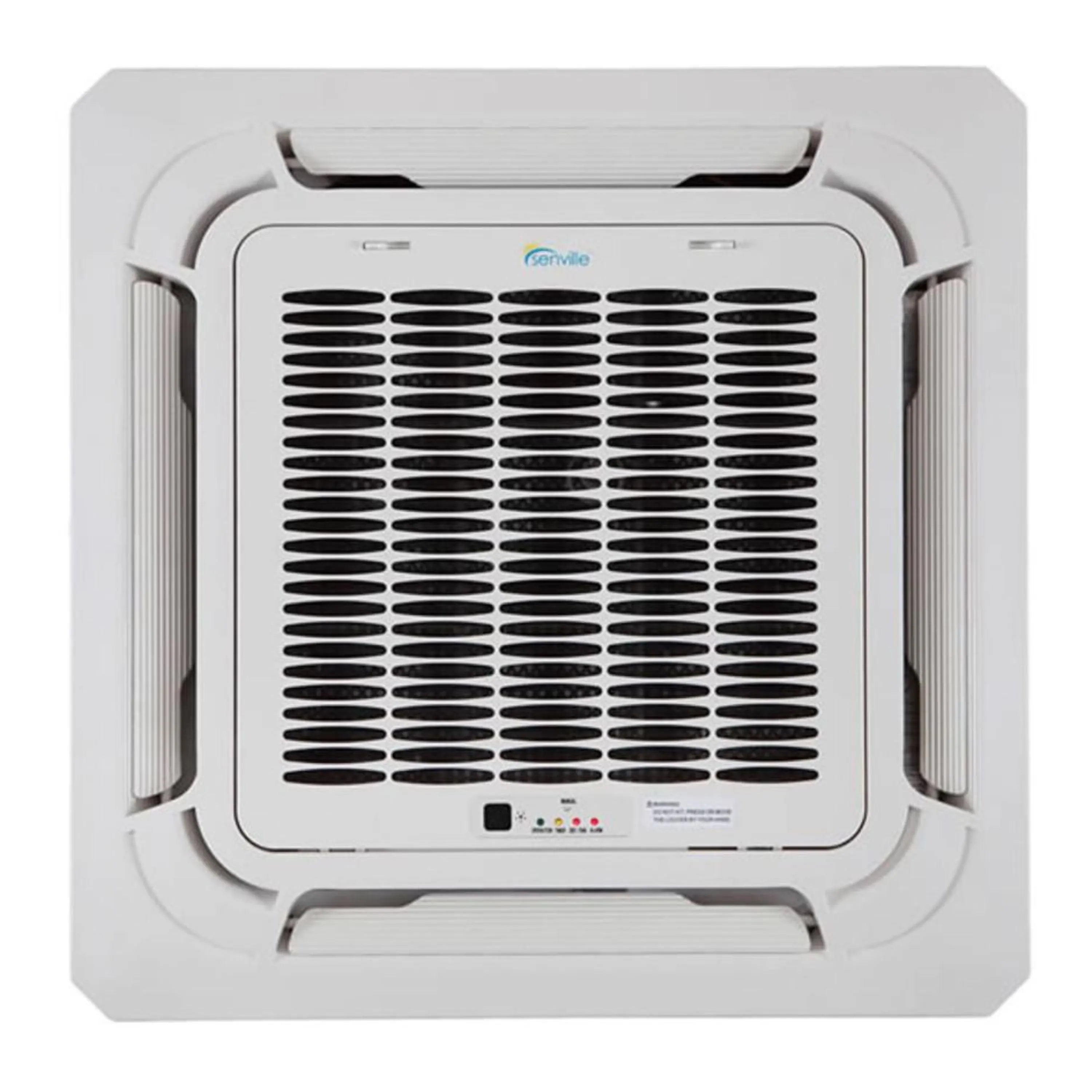 Ceiling cassette mini split air handler with vented grille and control panel
