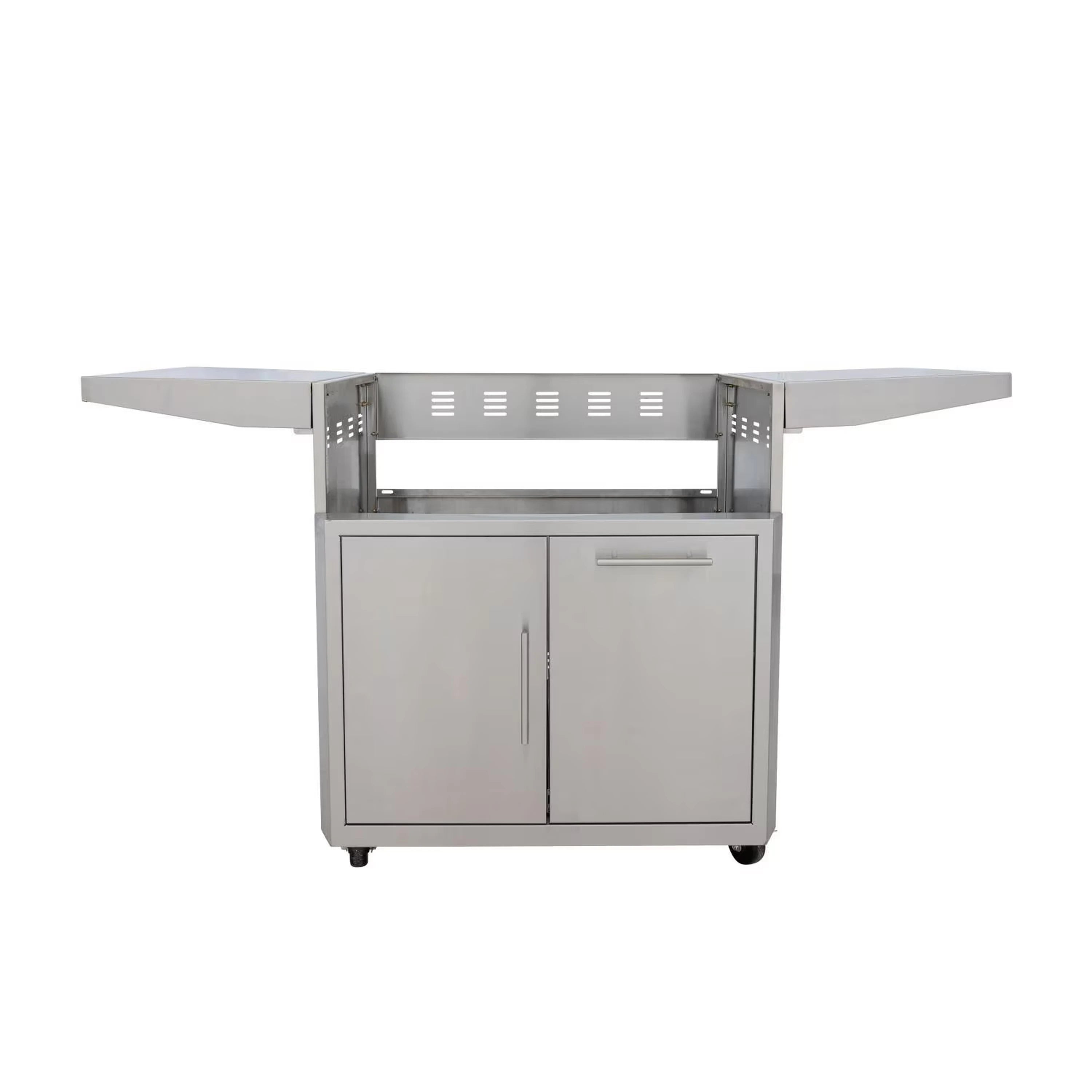 Stainless steel Blaze grill cart with side shelves and cabinet doors