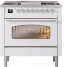 ILVE Nostalgie II 36-Inch Dual Fuel Freestanding Range in White with Chrome Trim (UP36FNMPWHCLP)